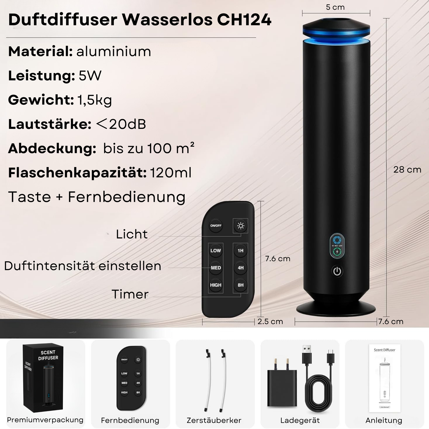 Aroma Diffuser Wasserlos Fernbedienung CH123 Schwarz <100 m2