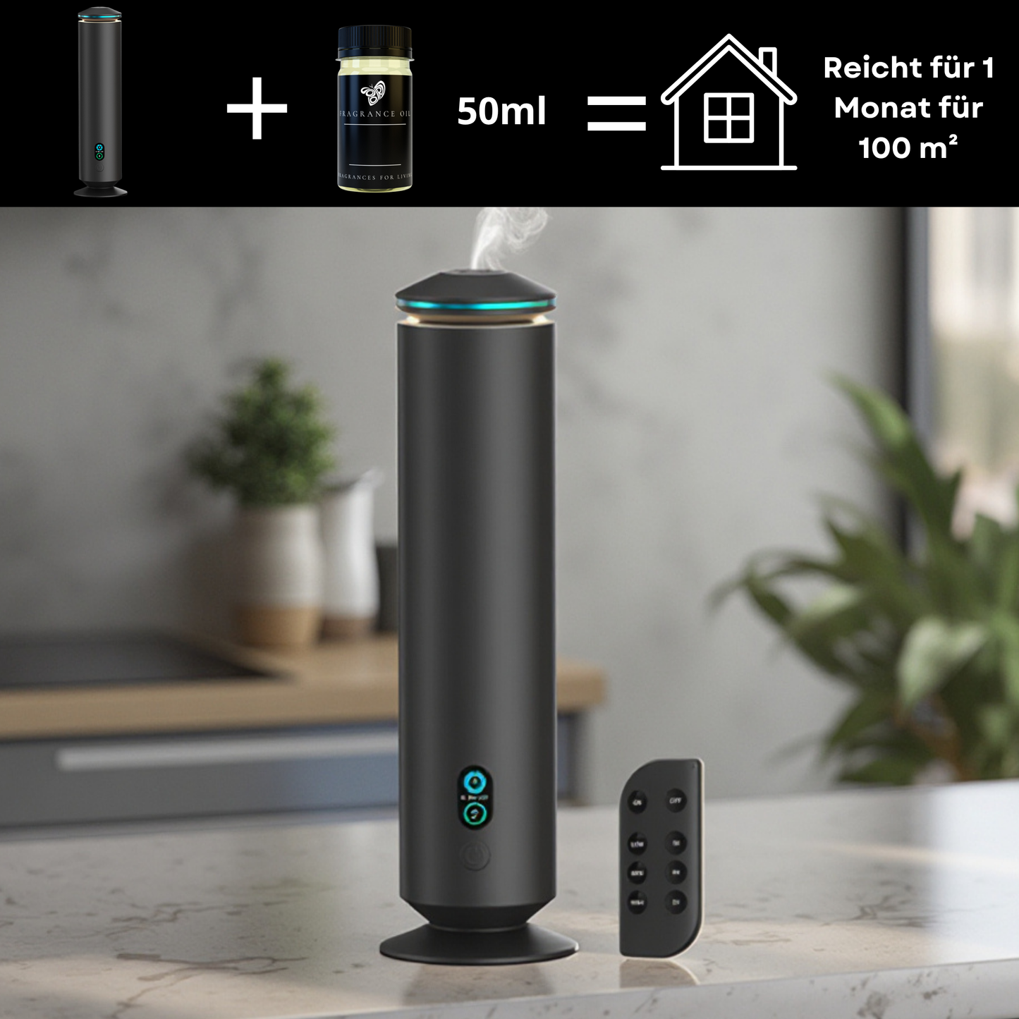 Aroma Diffuser Wasserlos Fernbedienung CH123 Schwarz <100 m2