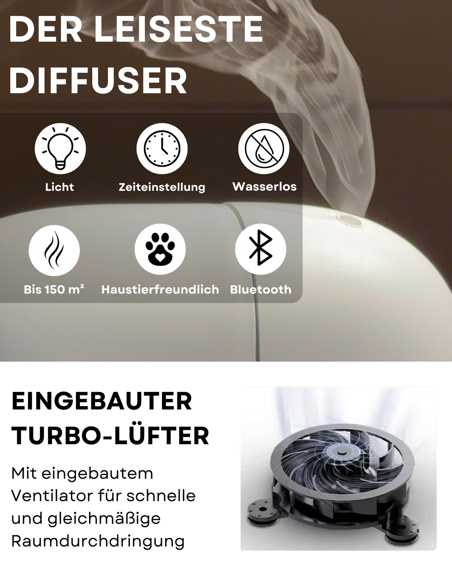 Aroma Diffuser Wasserlos Bluetooth CH118 Weiß <150 m2