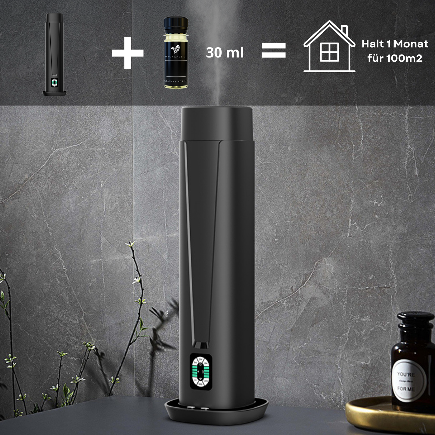 Aroma Diffuser Wasserlos WI-FI/Bluetooth/Fernbedienung CH101 Schwarz <100 m2