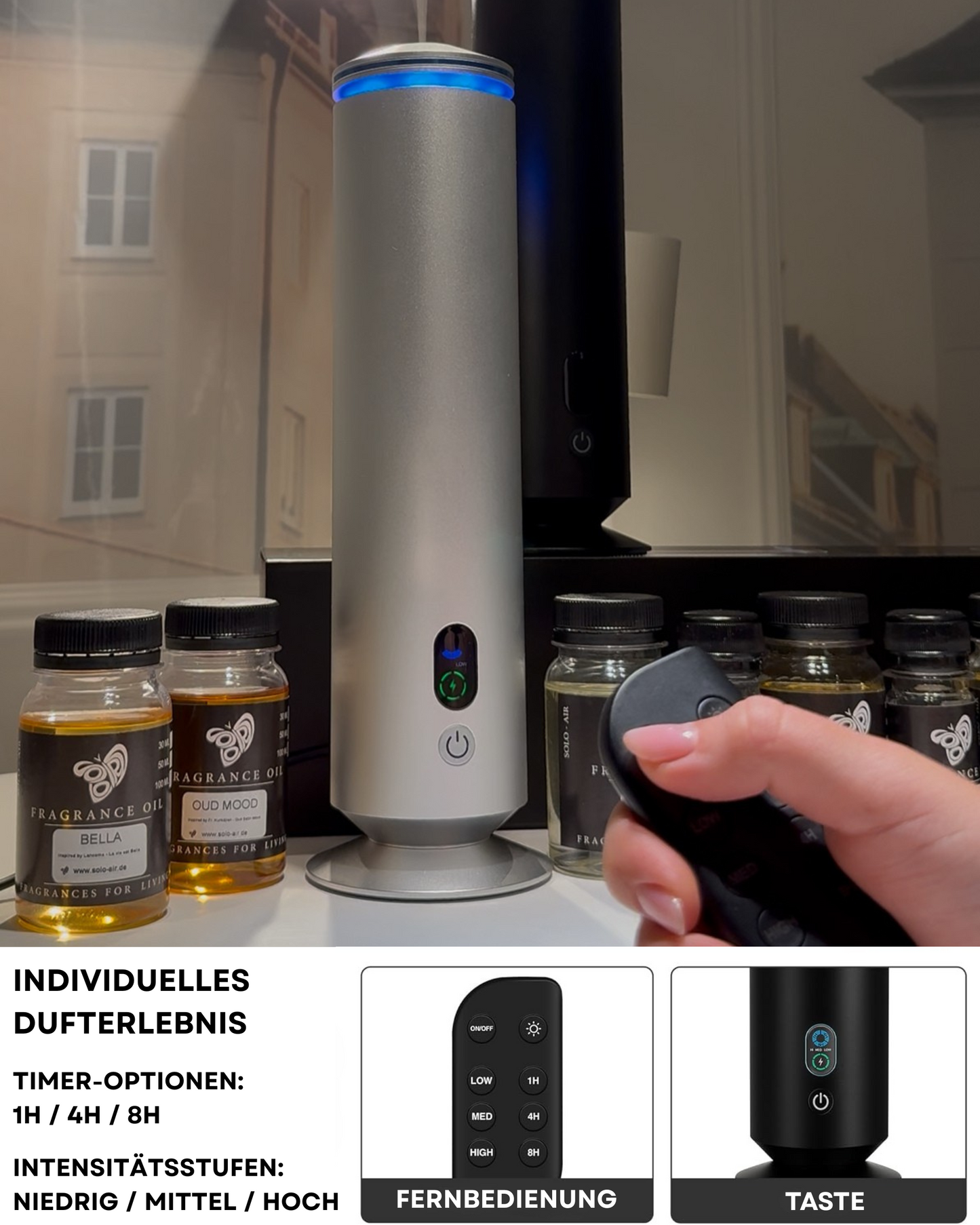 Aroma Diffuser Wasserlos Fernbedienung CH123 Silber <100 m2