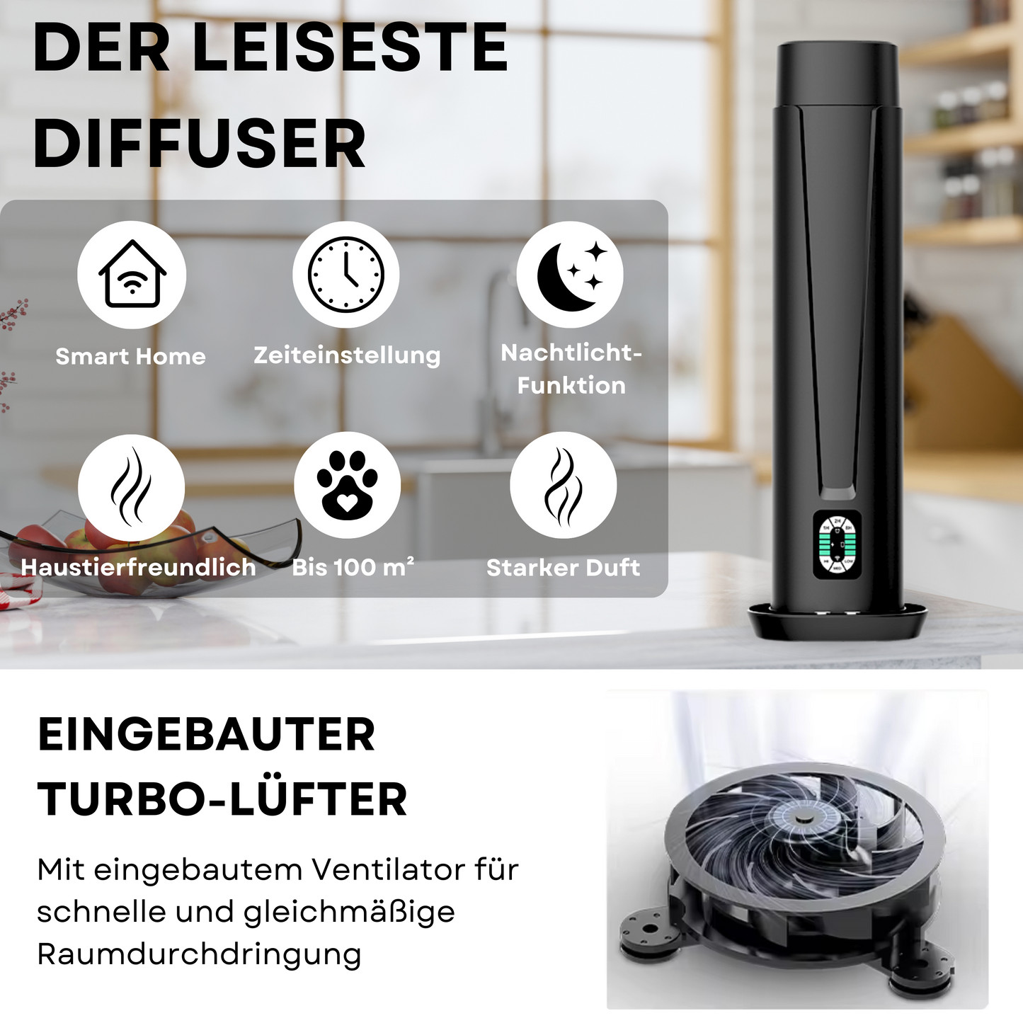Aroma Diffuser Wasserlos WI-FI/Bluetooth/Fernbedienung CH101 Schwarz <100 m2