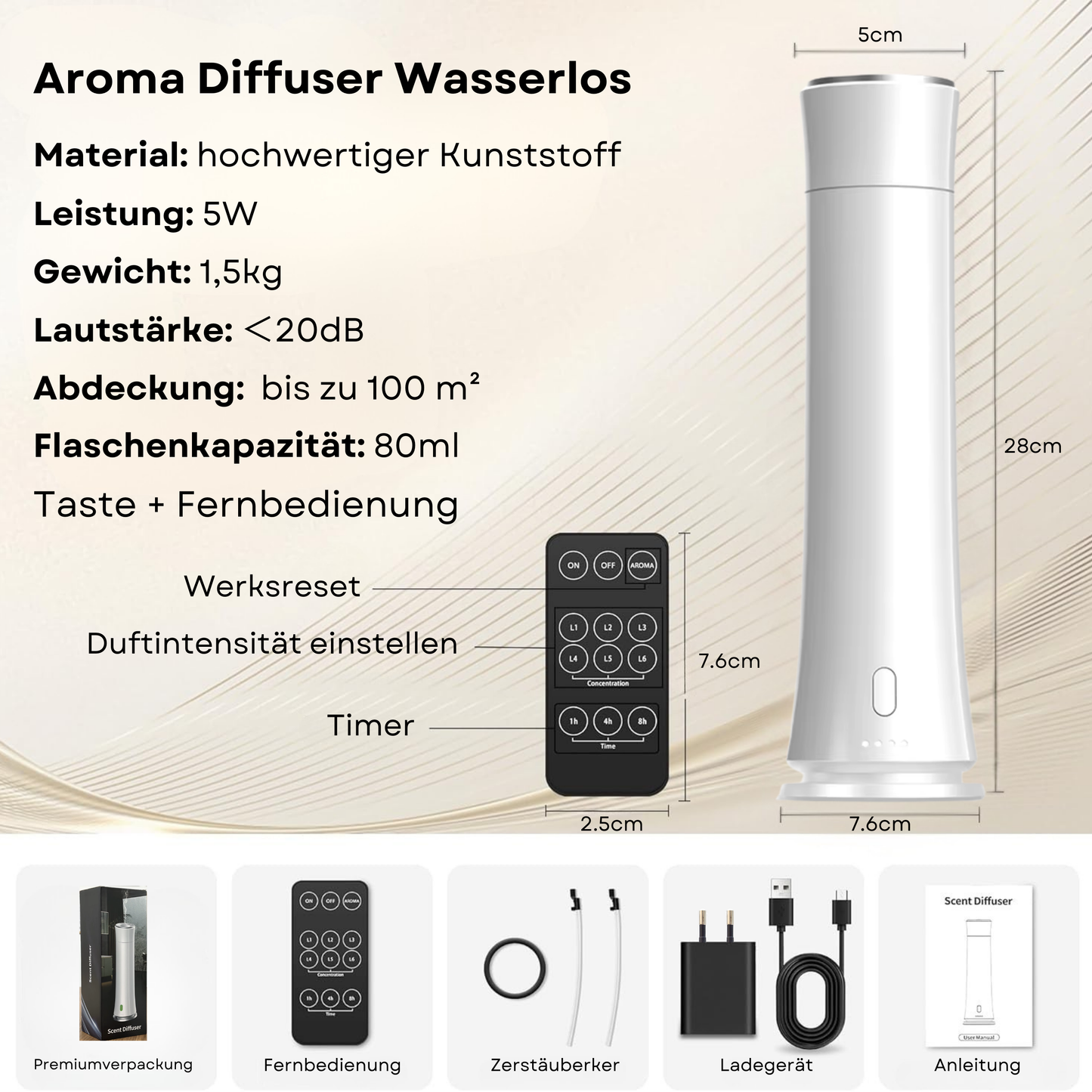 Aroma Diffuser Wasserlos Fernbedienung CH100 Weiß <100 m2