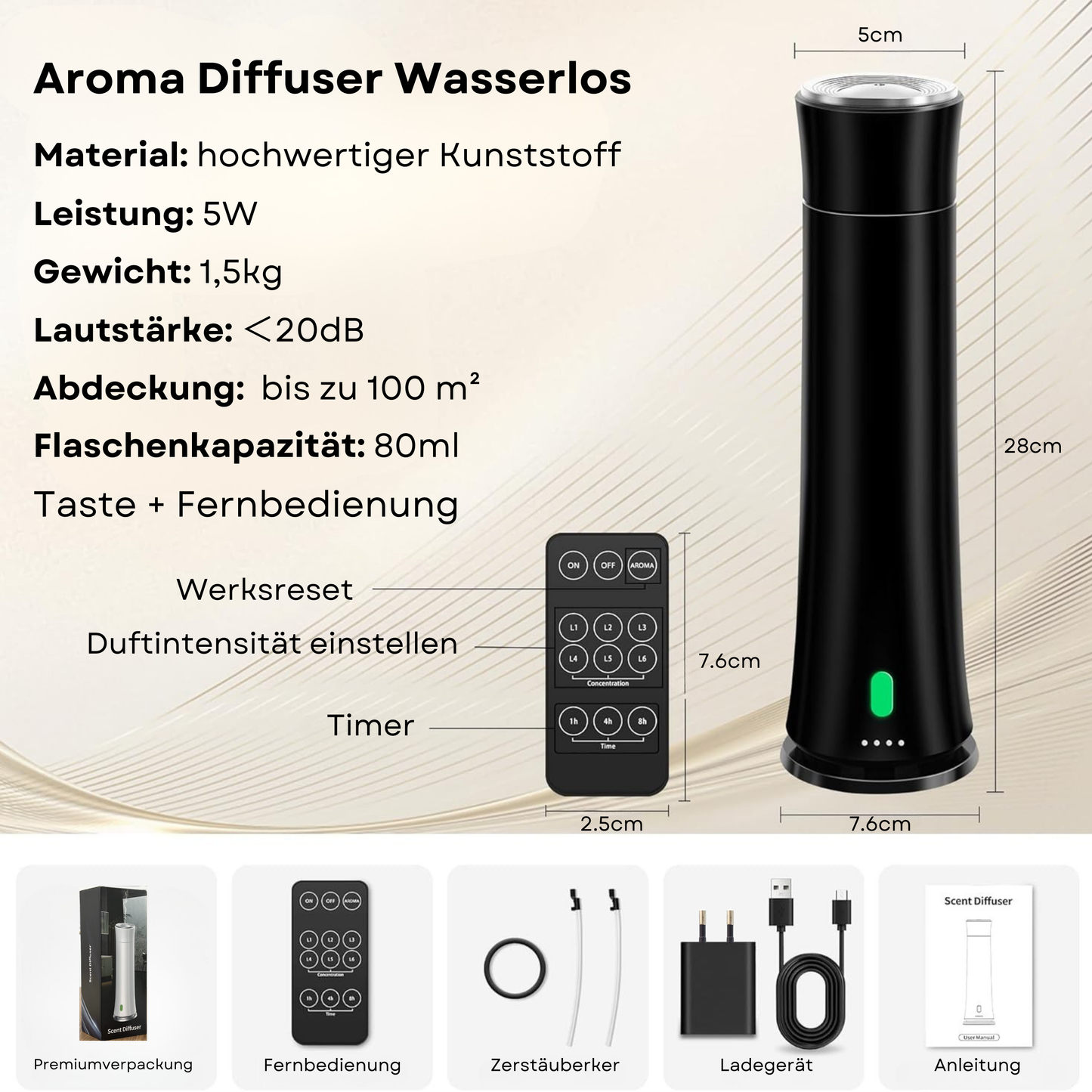 Aroma Diffuser Wasserlos Fernbedienung CH100 Schwarz <100 m2