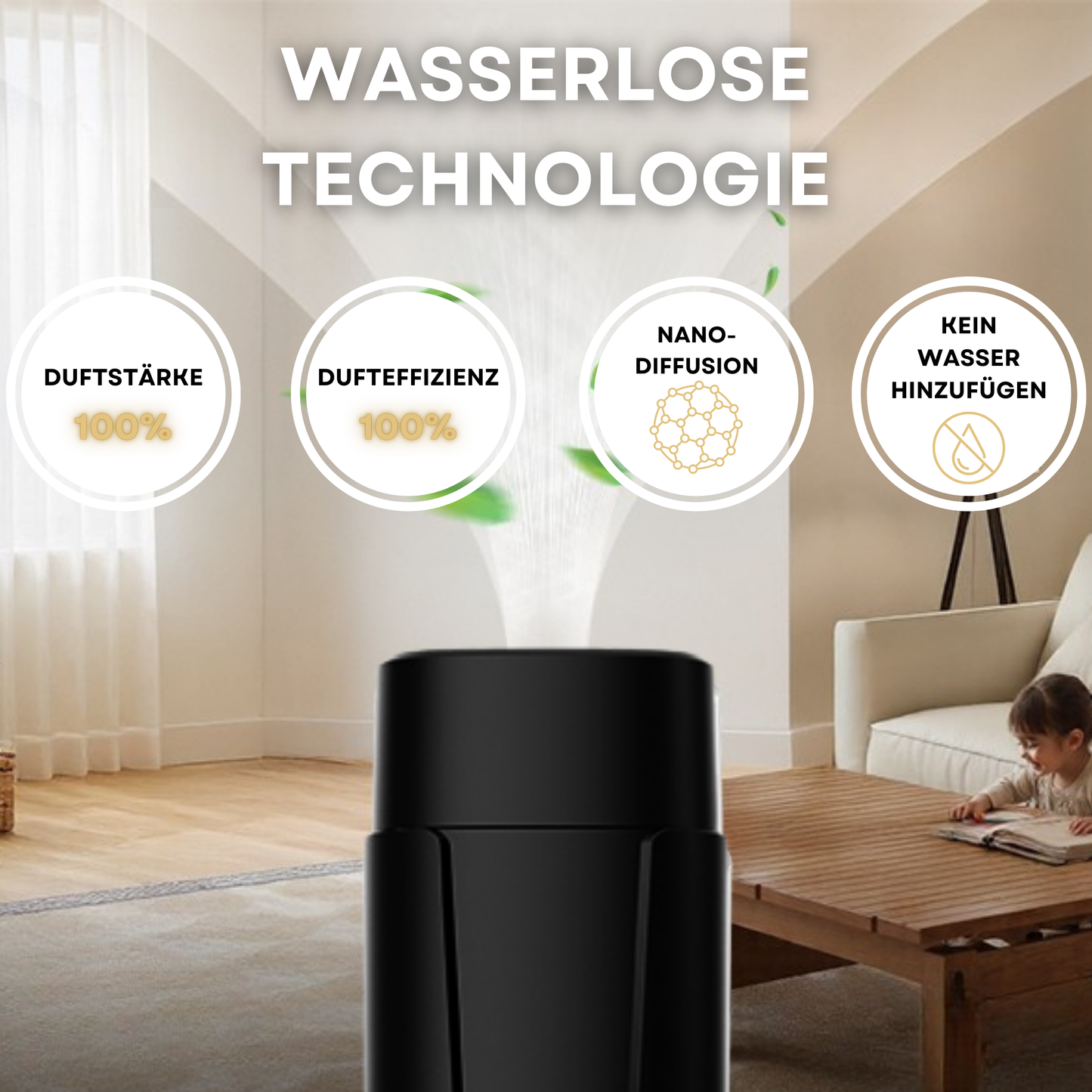 Aroma Diffuser Wasserlos WI-FI/Bluetooth/Fernbedienung CH101 Schwarz <100 m2