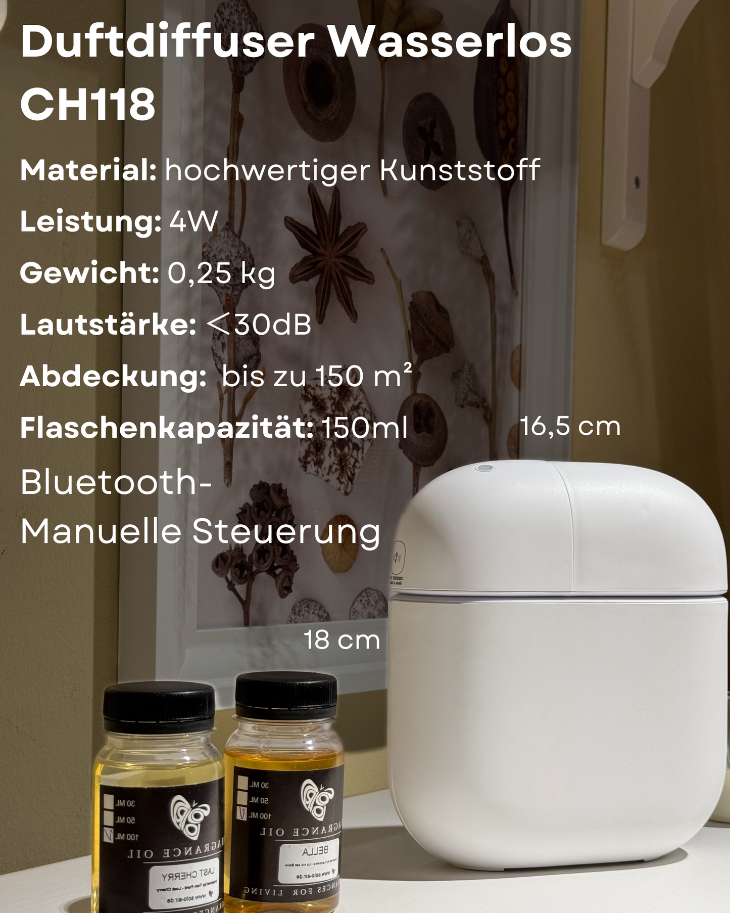 Aroma Diffuser Wasserlos Bluetooth CH118 Weiß <150 m2