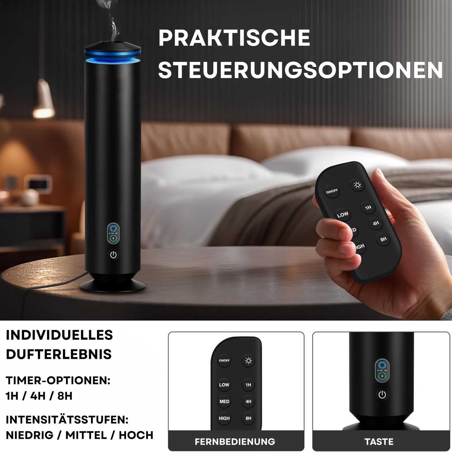 Aroma Diffuser Wasserlos Fernbedienung CH123 Schwarz <100 m2