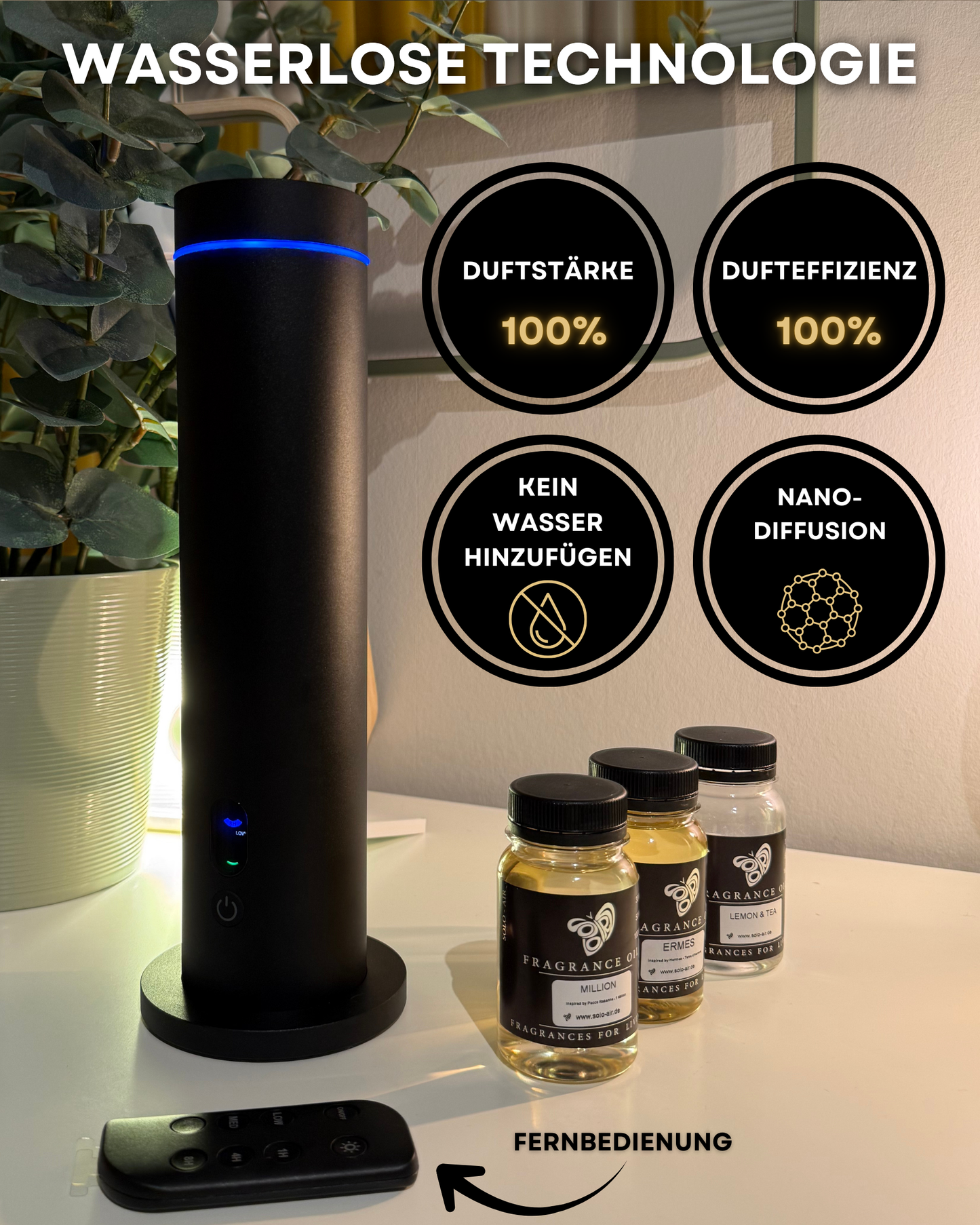 Aroma Diffuser wasserlos CH124 Schwarz Technologie