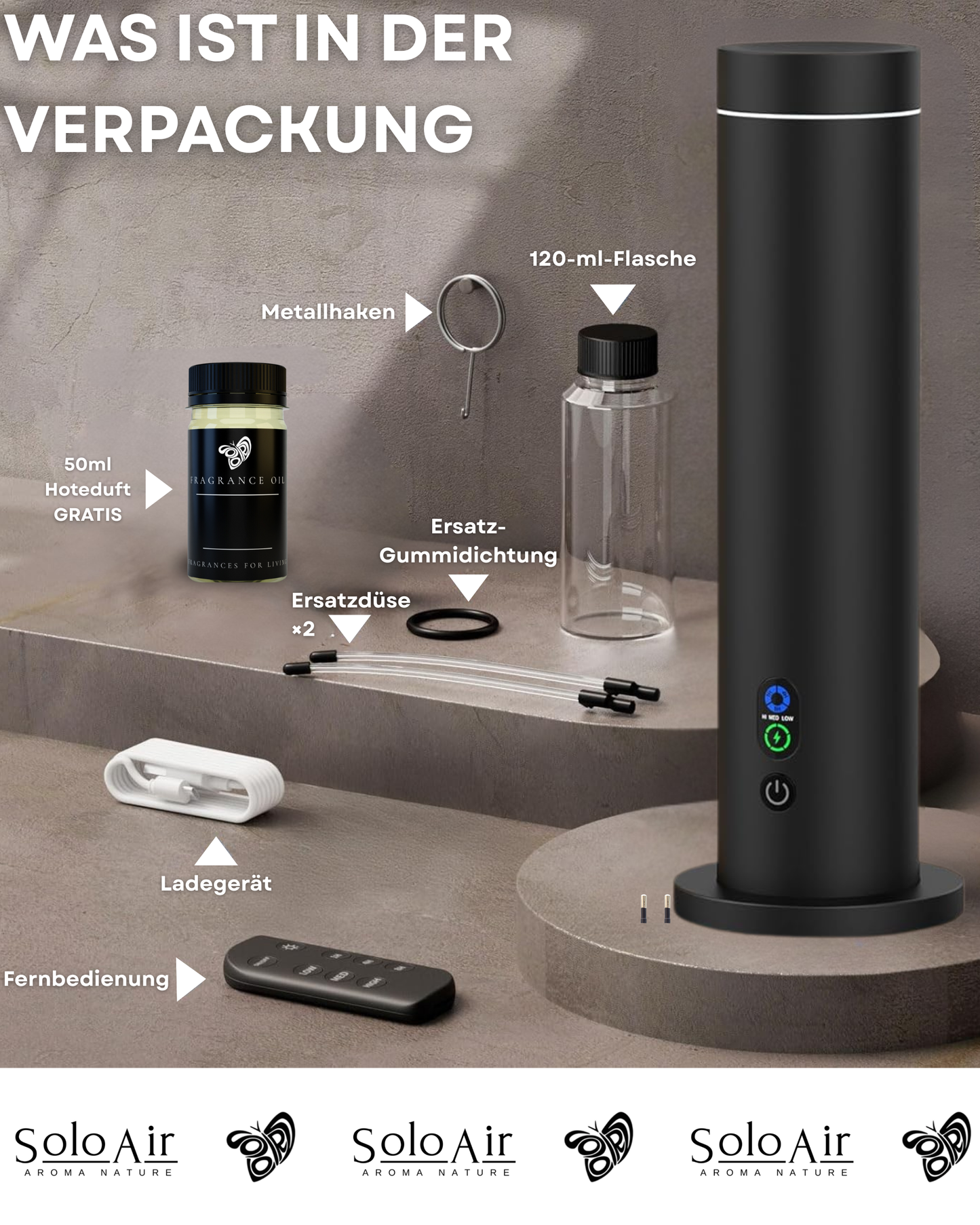 Aroma Diffuser CH124 Schwarz Lieferumfang und Verpackung