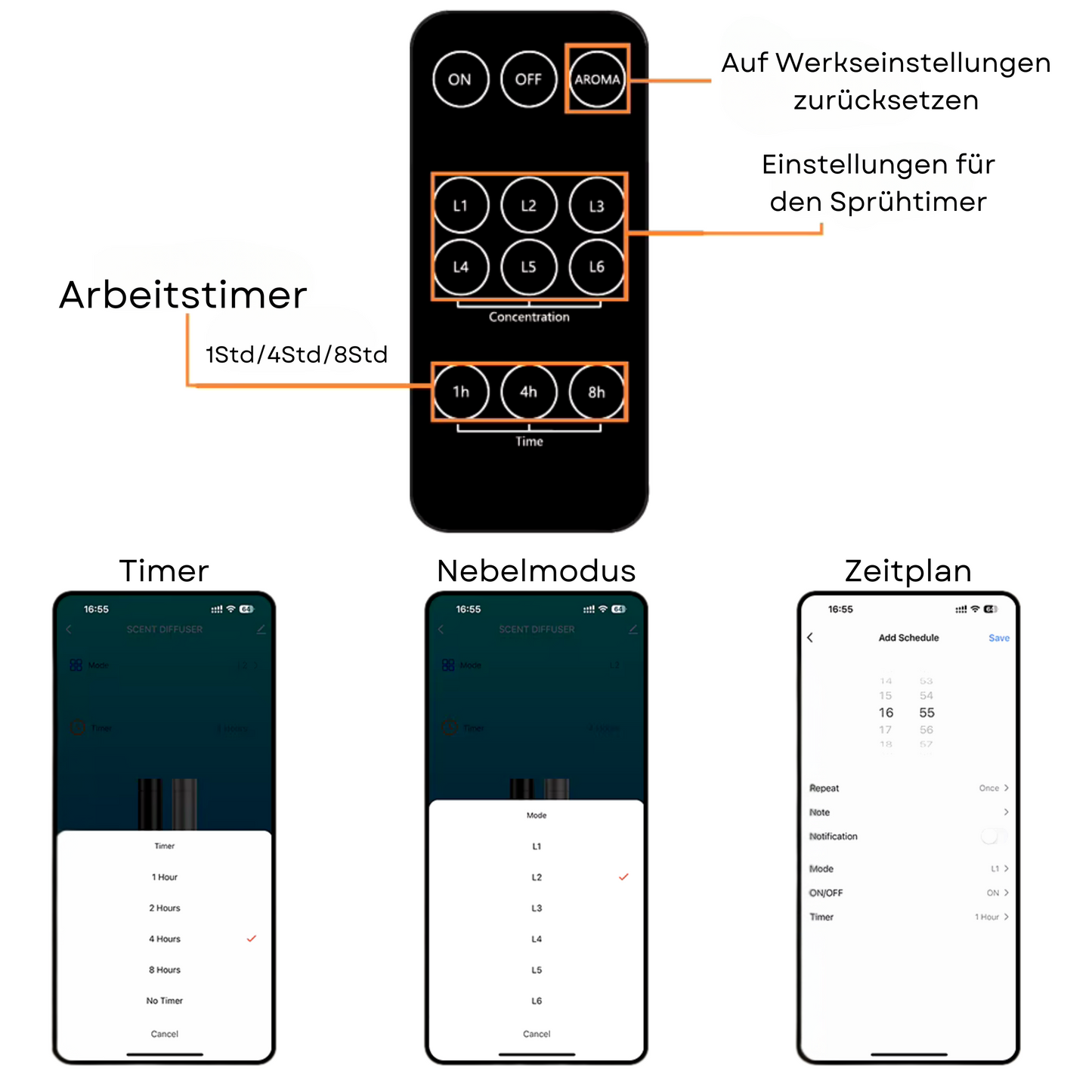 Aroma Diffuser Wasserlos Bluetooth/Fernbedienung CH124 Silber <100 m2