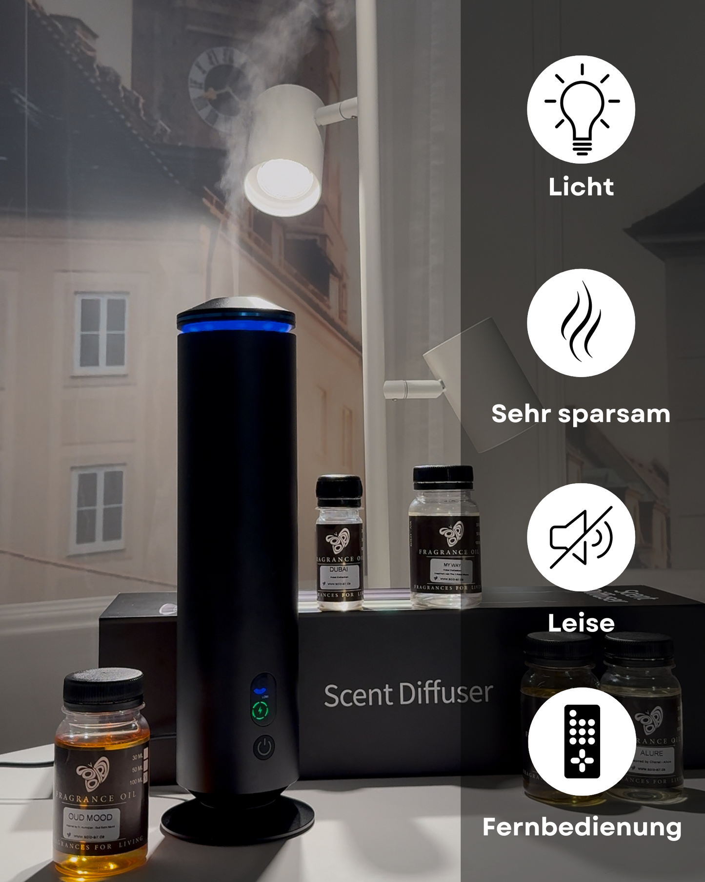 Aroma Diffuser Wasserlos Fernbedienung CH123 Schwarz <100 m2