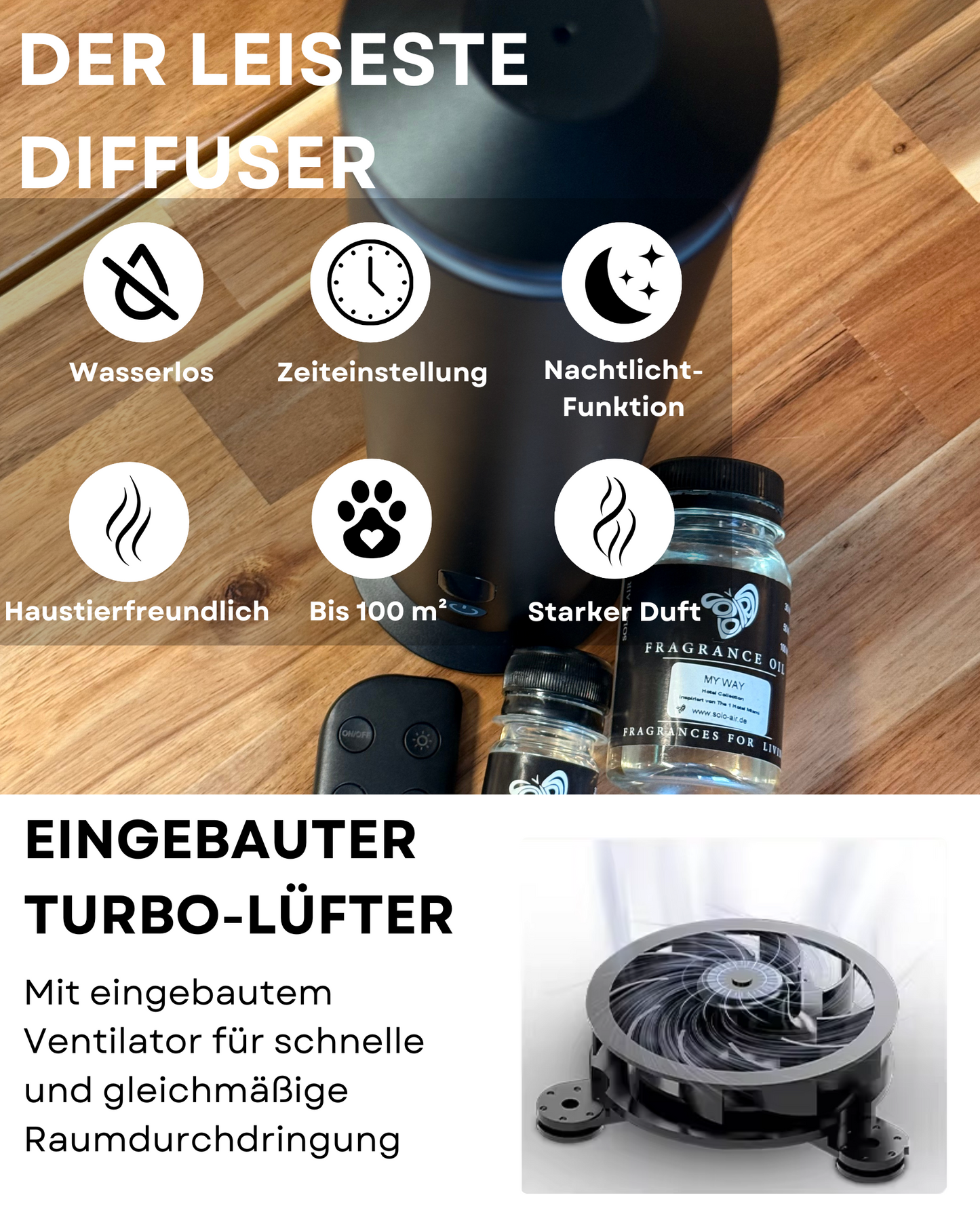 Aroma Diffuser Wasserlos Fernbedienung CH123 Schwarz <100 m2