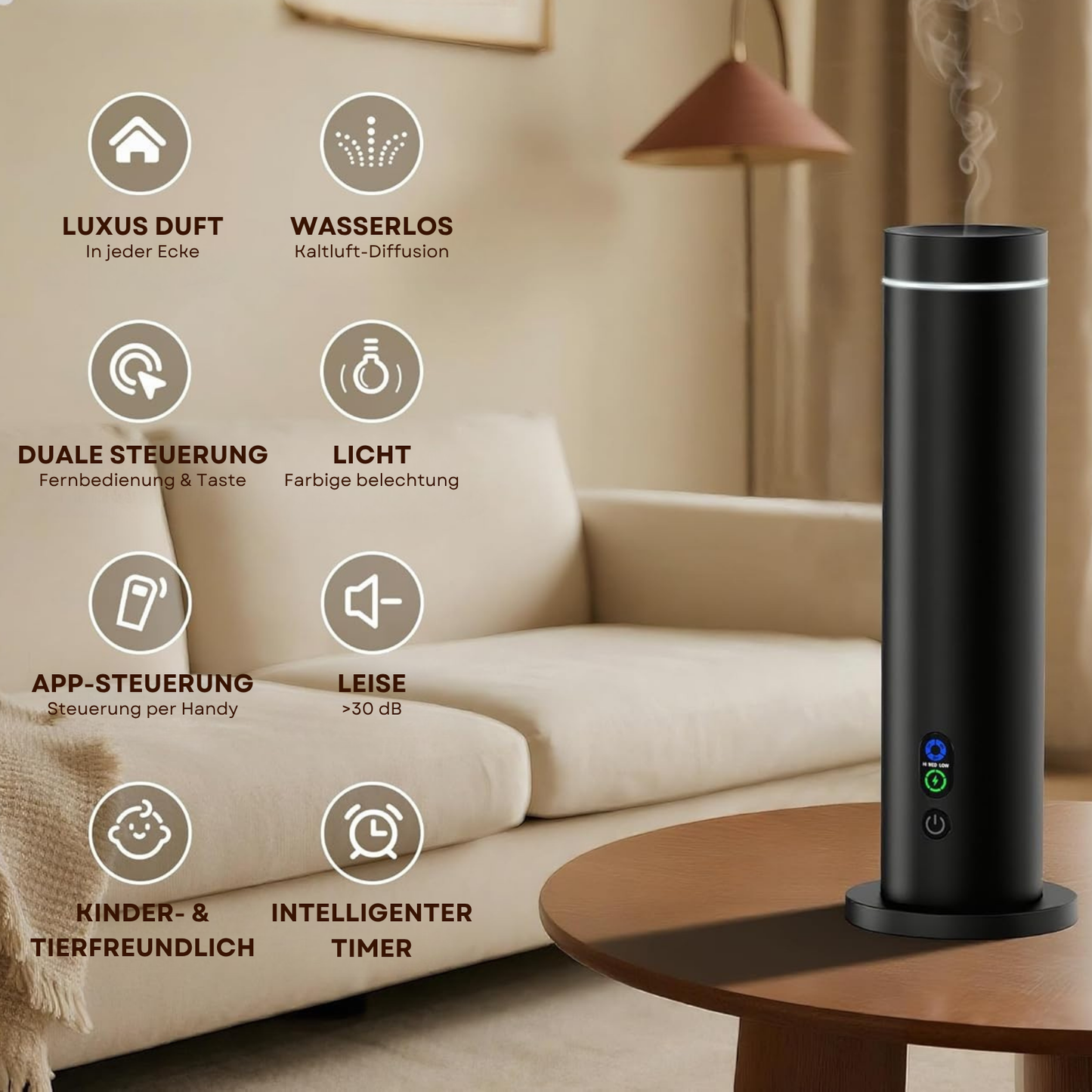 Aroma Diffuser Wasserlos Bluetooth/Fernbedienung CH124 Schwarz <100 m2