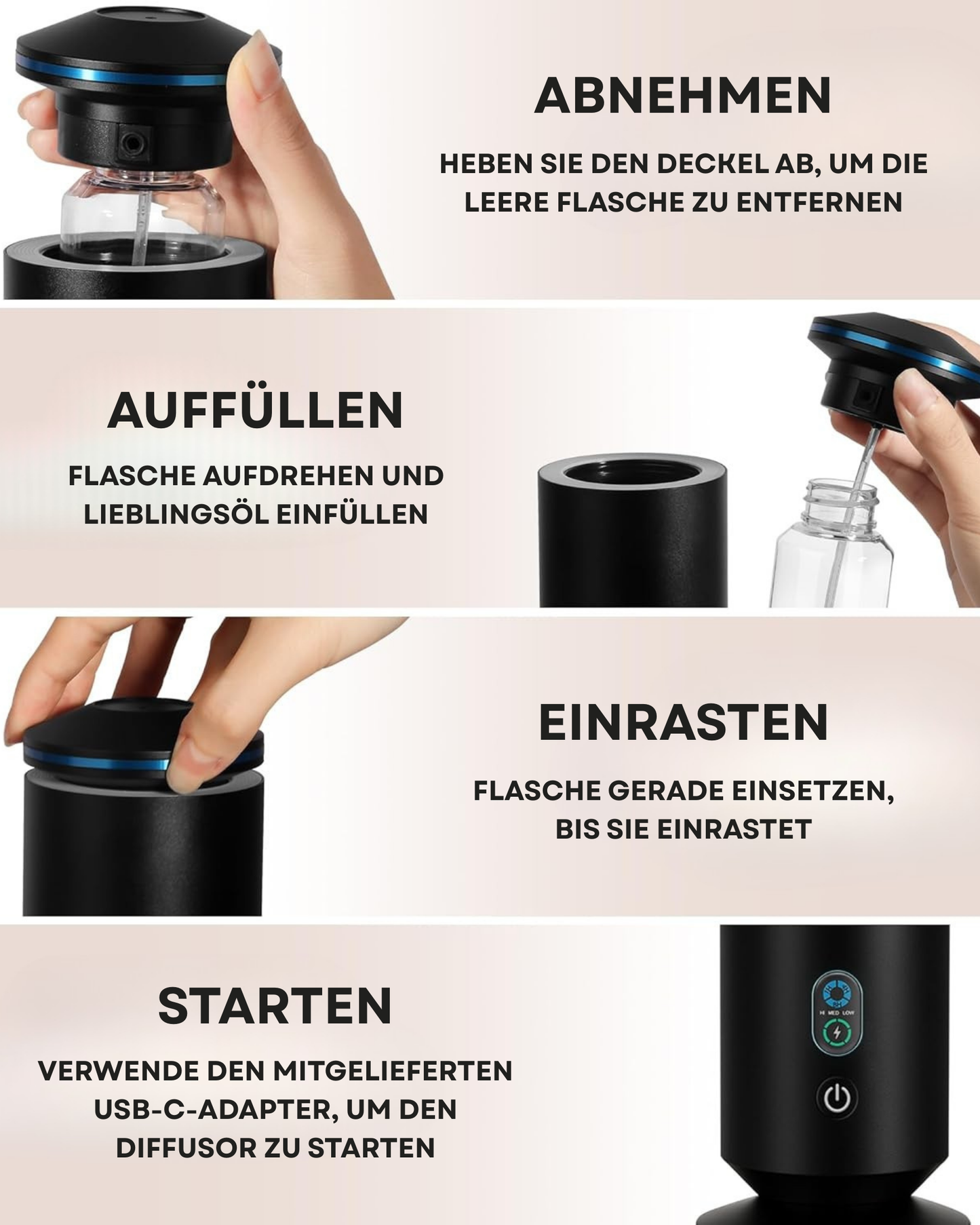 Aroma Diffuser Wasserlos Fernbedienung CH123 Schwarz <100 m2
