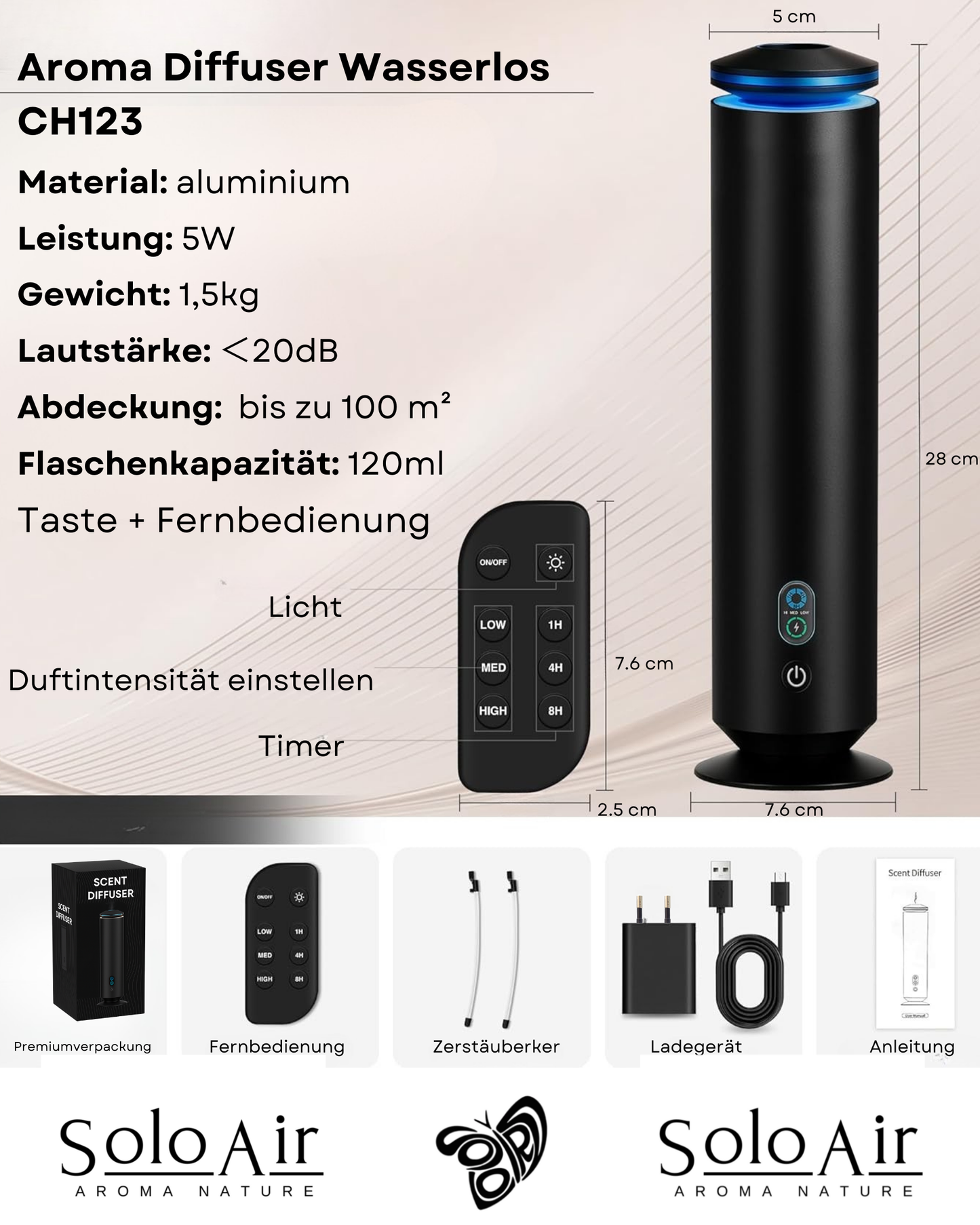 Aroma Diffuser Wasserlos Fernbedienung CH123 Schwarz <100 m2