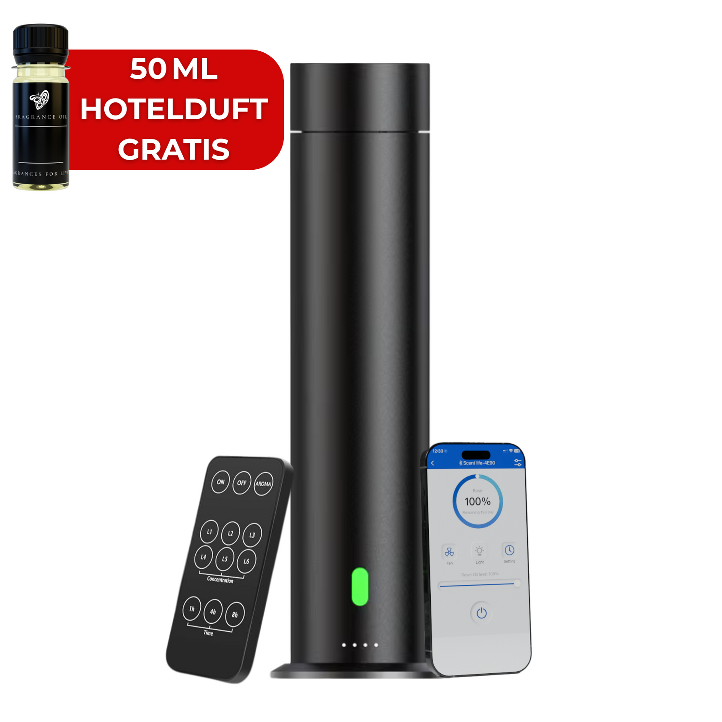 Aroma Diffuser Wasserlos Wi-Fi/Fernbedienung CH124 Schwarz <100 m2