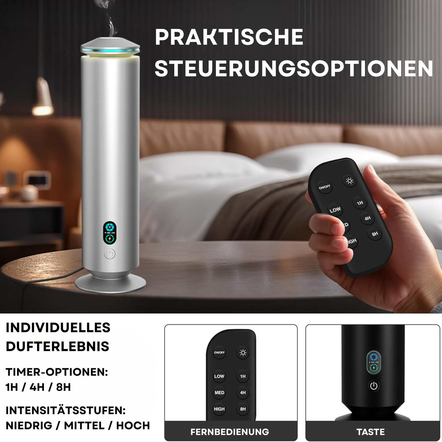 Duftdiffuser Wasserlos Fernbedienung CH123 Silber <100 m2