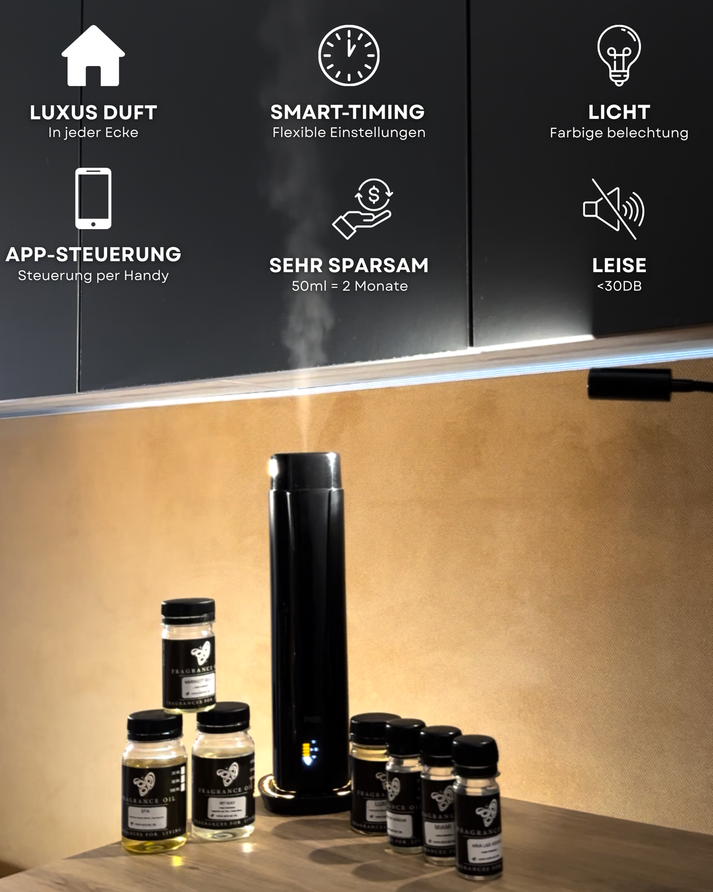 Aroma Diffuser Wasserlos WI-FI/Fernbedienung CH101 Schwarz <100 m2