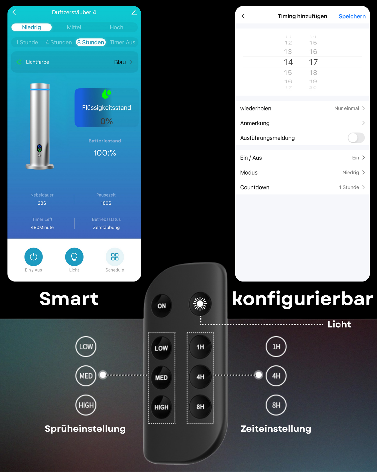 Aroma Diffuser Wasserlos Bluetooth/Fernbedienung CH124 Silber