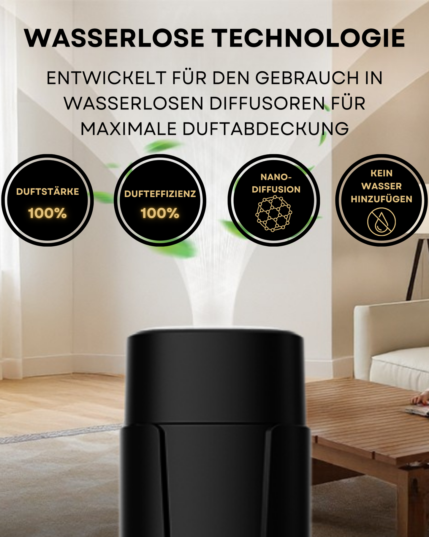 Aroma Diffuser Wasserlos WI-FI/Fernbedienung CH101 Schwarz <100 m2