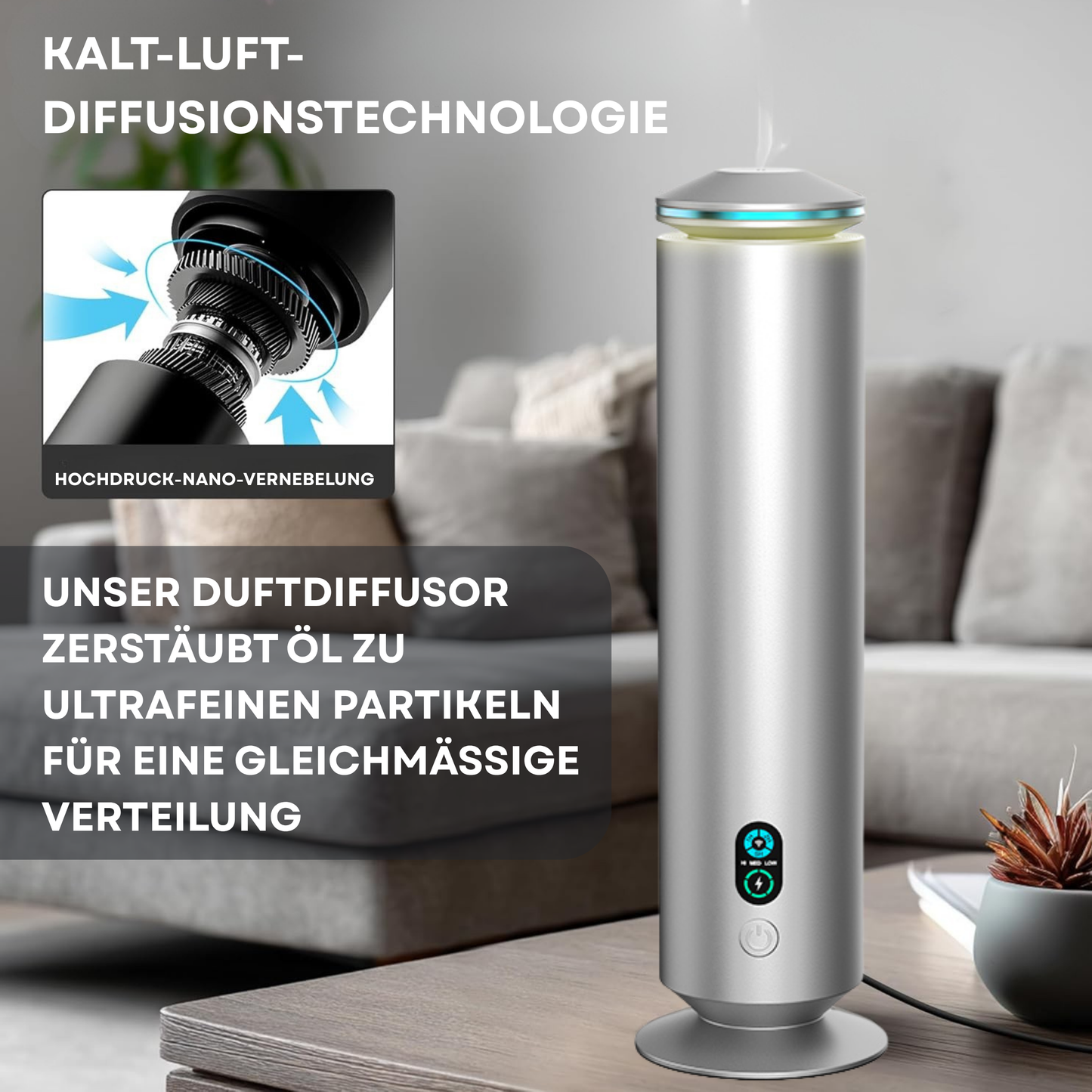 Duftdiffuser Wasserlos Fernbedienung CH123 Silber <100 m2
