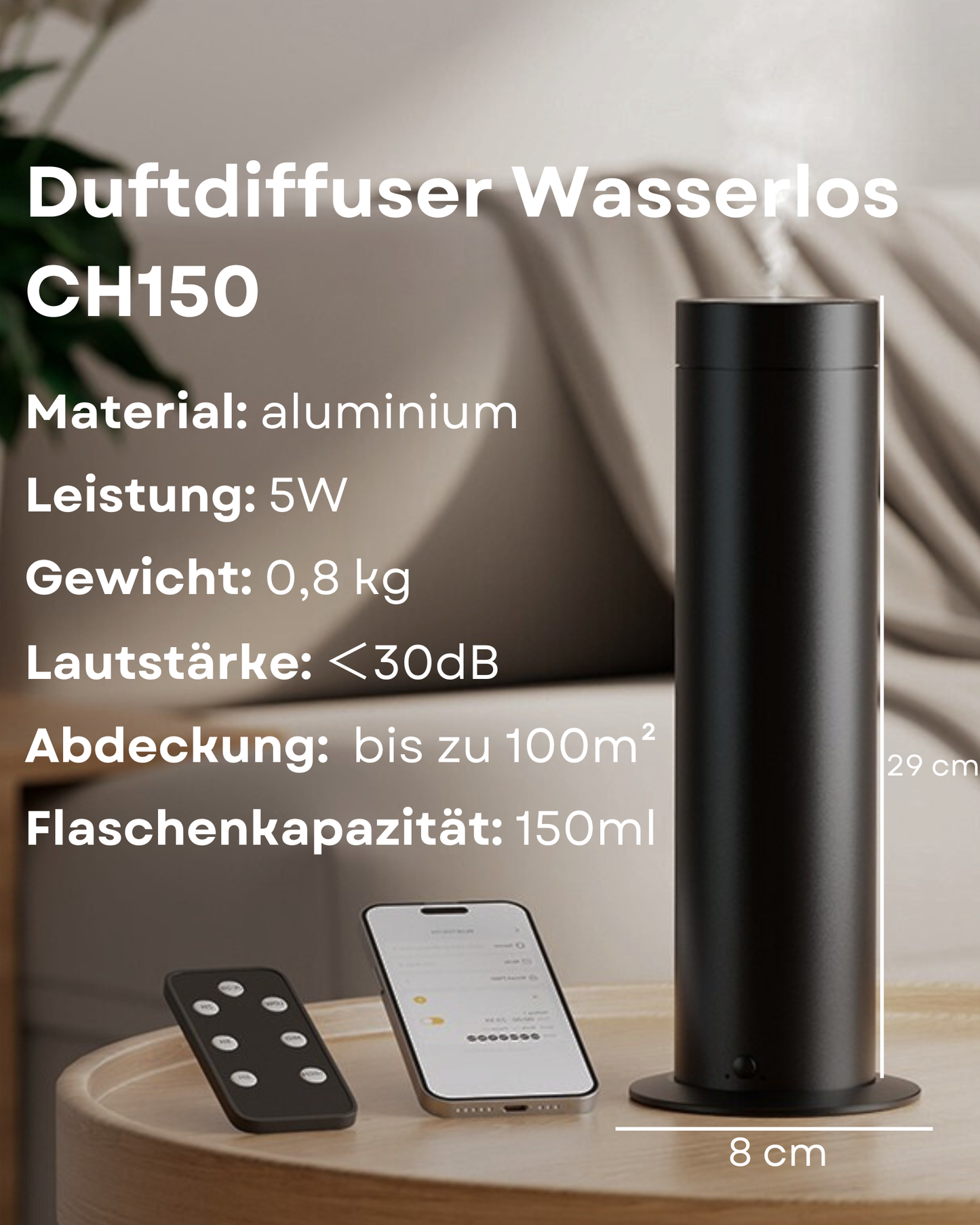 Aroma Diffuser Wasserlos mit Akku CH150 Schwarz <100 m2