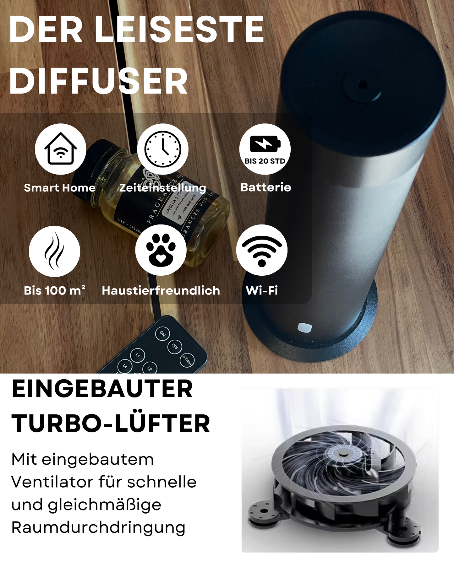 Aroma Diffuser Wasserlos Wi-Fi/Fernbedienung CH124 Schwarz <100 m2